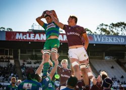 Michael Richards and Harry Hockings UQ v GPS QPR Club Rugby at Ballymore (Credit Brendan Hertel QRU)