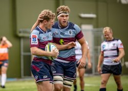 Bryce Hegarty and Angus Scott Young. Photo credit: Reds Rugby / Brendan Hertel