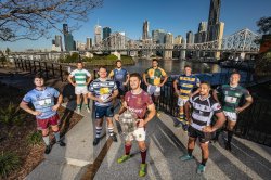 The Queensland Premier Rugby captains at the 2020 launch. Photo: QRU Media/Brendan Hertel