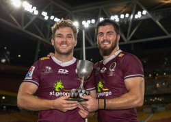 Angus Scott-Young, Liam Wright and Bob Templeton Trophy QLD Reds v NSW Waratahs 2020 Photo Credit QRU Brendan Hertel