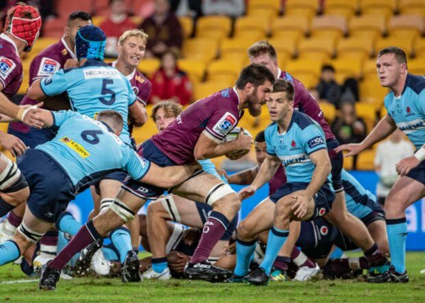 Liam Wright goes for the try QLD Reds v NSW Waratahs 2020 Photo Credit QRU Brendan Hertel