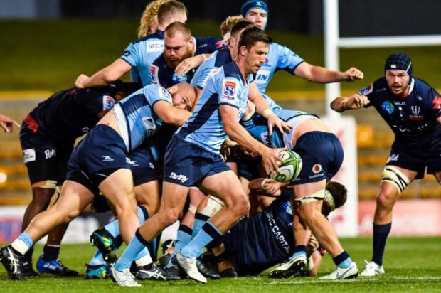 Jake Gordon ready to box kick Waratahs v Rebels Super Rugby 2020 (Credit - Keith McInnes Photography)