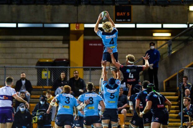 Ned Hanigan claims the lineout Waratahs v Rebels Super Rugby 2020 (Credit - Keith McInnes Photography)
