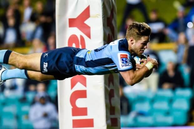 Will Harrison dives for the line Waratahs v Rebels Super Rugby 2020 (Credit - Keith McInnes Photography)