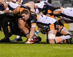 Tom Cusack packs down on the side of the Brumbies scrum.