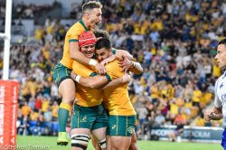 Wallabies celebrate Tom Wrights try