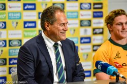 Dave Rennie and Michael Hooper in the post-match press conference